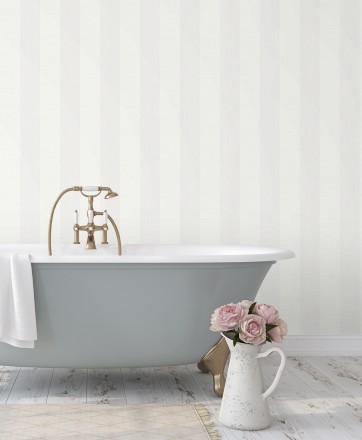 Papel pintado rayas metalizadas blancas Raya Torino 679259