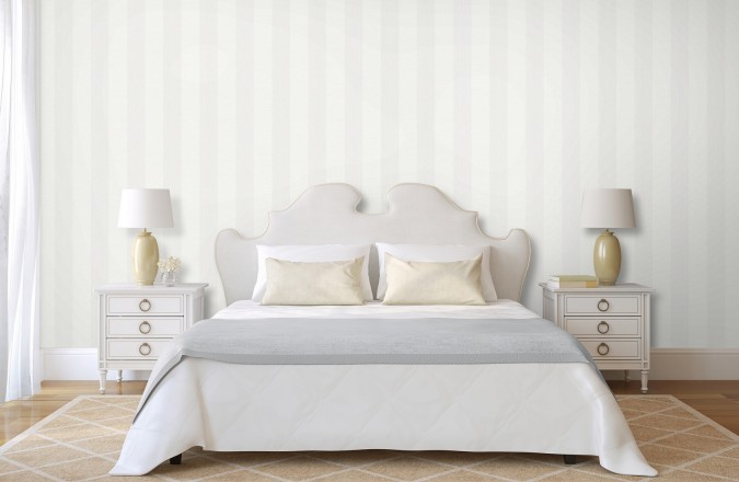 Papel pintado rayas metalizadas blancas Raya Torino 679259