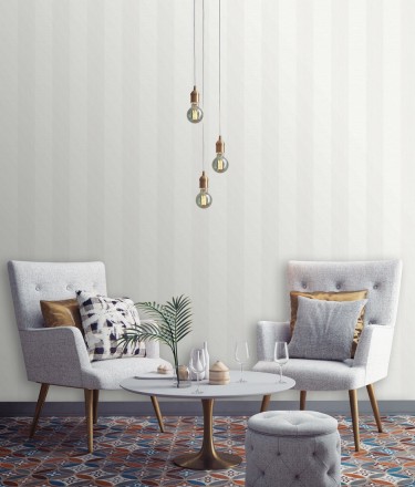 Papel pintado rayas metalizadas blancas Raya Torino 679259