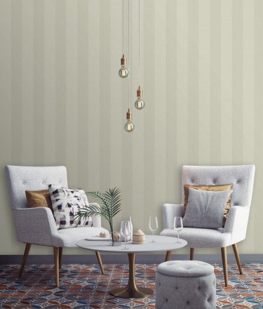 Papel pintado rayas metalizadas tonos crema Raya Torino 679260
