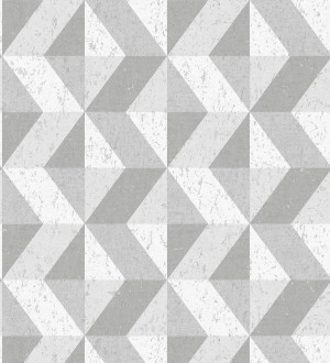 Papel pintado rombos geométricos zig zag blanco, gris y plata Kepler 679267