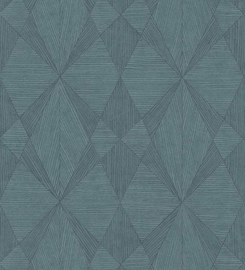 Papel pintado geométrico texturizado con vetas de madera tonos azulados Copernico 679284