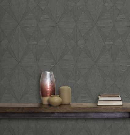 Papel pintado geométrico texturizado con vetas de madera gris Copernico 679287