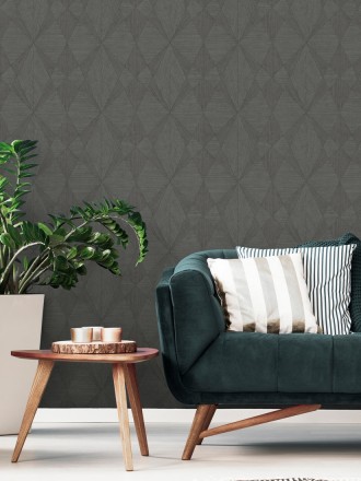 Papel pintado geométrico texturizado con vetas de madera gris Copernico 679287