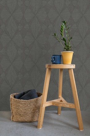 Papel pintado geométrico texturizado con vetas de madera gris Copernico 679287