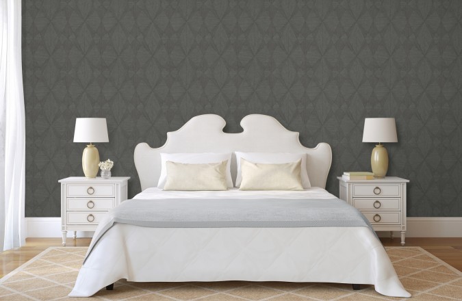 Papel pintado geométrico texturizado con vetas de madera gris Copernico 679287