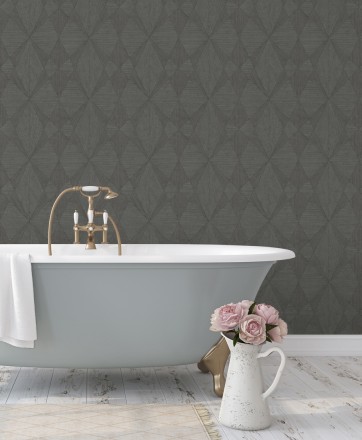 Papel pintado geométrico texturizado con vetas de madera gris Copernico 679287