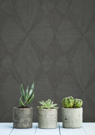 Papel pintado geométrico texturizado con vetas de madera gris Copernico 679287