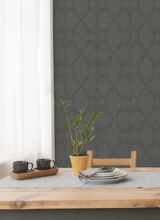 Papel pintado geométrico texturizado con vetas de madera gris Copernico 679287
