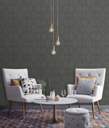 Papel pintado geométrico texturizado con vetas de madera gris Copernico 679287