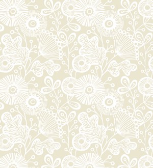 Papel pintado flores nórdicas tonos beige Sunday Flowers 679400