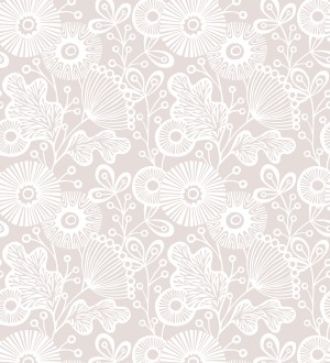 Papel pintado flores nórdicas tonos rosas - Su…