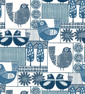 Papel pintado de gallinas y árboles con estilo nórdico Scandi Birds 679405