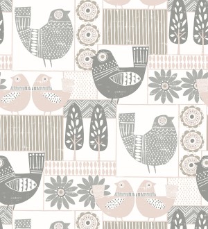 Papel pintado de gallinas y árboles con estilo nórdico Scandi Birds 679407