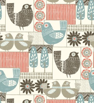 Papel pintado de gallinas y árboles con estilo nórdico Scandi Birds 679409