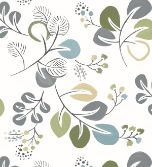 Papel pintado hojas estilo nórdico tonos verdes Blossom Hall 679415