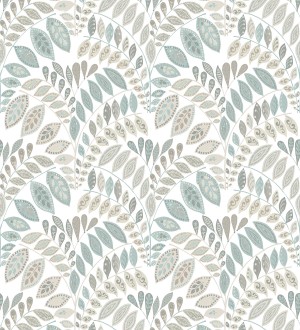 Papel pintado ramillete de hojas estilo nórdico tonos celeste y gris Sandy Springs 679435