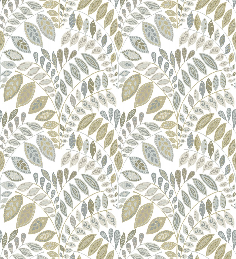 Papel pintado ramillete de hojas estilo nórdico tonos beige y grises Sandy Springs 679437