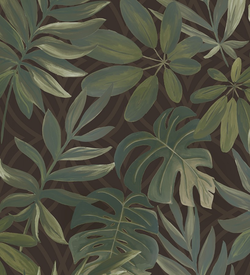 Papel pintado hojas grandes de monstera verde y marrón tropical Palm Springs 679453