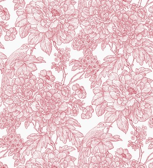 Papel pintado romántico flores y pájaros tonos rosa Bristol Flowers 679528