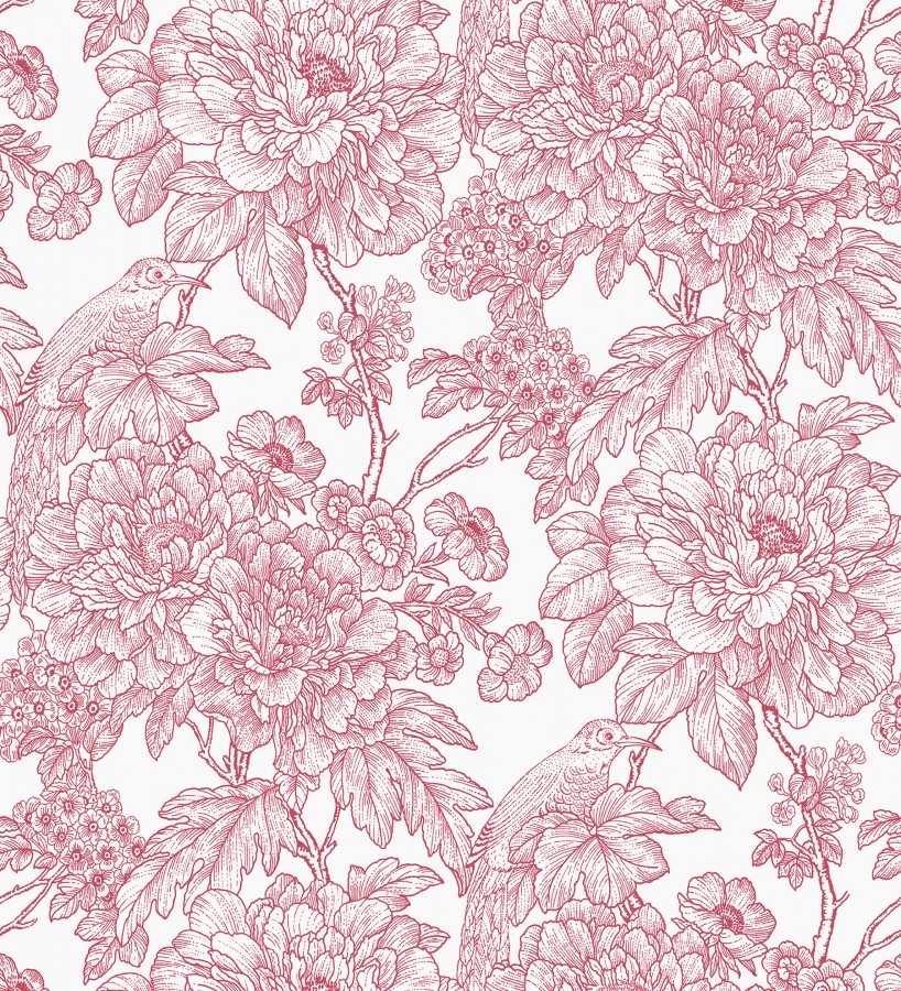 Papel pintado romántico flores y pájaros tonos rosa Bristol Flowers 679528