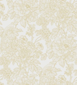 Papel pintado romántico flores y pájaros tonos beige Bristol Flowers 679531