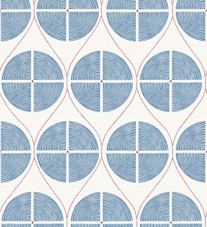 Papel pintado geométrico de círculos estilo retro tonos azules Glover 679542
