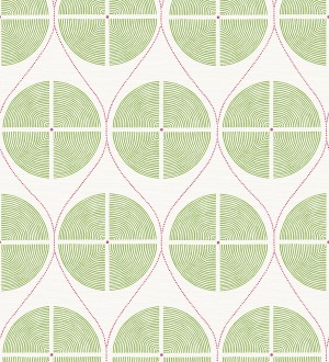 Papel pintado geométrico de círculos estilo retro tonos verdes Glover 679544
