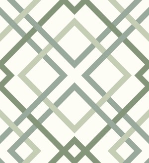 Papel pintado geométrico cuadros entrelazados estilo nórdico tonos verdes Copenhagen 679555
