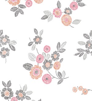 Papel pintado flores rosas de estilo puntillista Richmond Park 679741