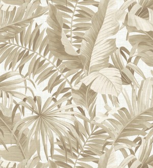 Papel pintado de hojas tropicales beige Palm Beach 679748