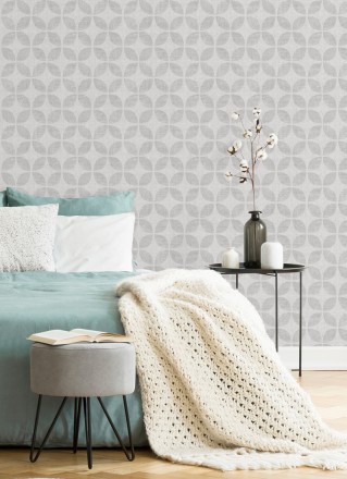 Papel pintado geométrico de círculos entrelazados tono gris claro Clarkson 679796