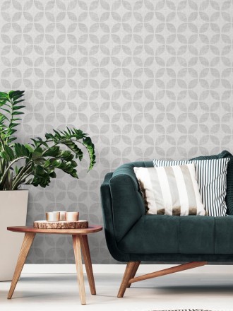 Papel pintado geométrico de círculos entrelazados tono gris claro Clarkson 679796