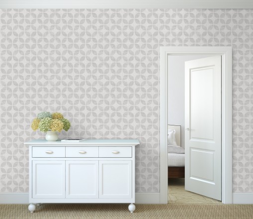 Papel pintado geométrico de círculos entrelazados tono gris claro Clarkson 679796