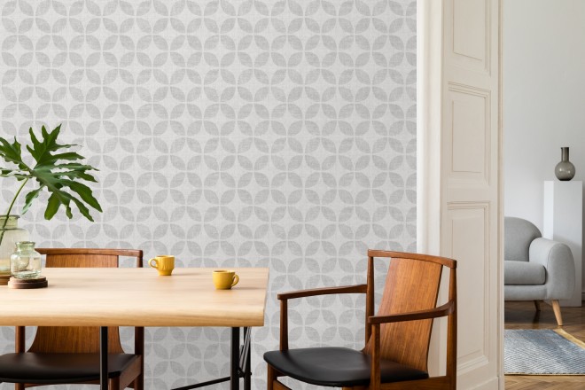 Papel pintado geométrico de círculos entrelazados tono gris claro Clarkson 679796