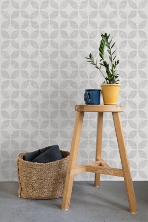 Papel pintado geométrico de círculos entrelazados tono gris claro Clarkson 679796
