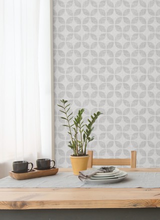 Papel pintado geométrico de círculos entrelazados tono gris claro Clarkson 679796
