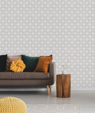 Papel pintado geométrico de círculos entrelazados tono gris claro Clarkson 679796