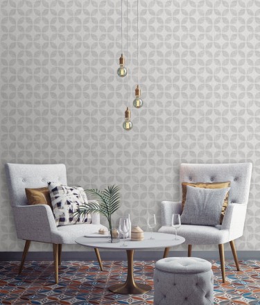 Papel pintado geométrico de círculos entrelazados tono gris claro Clarkson 679796