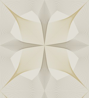 Papel pintado de dibujo fractal tono dorado metalizado fondo blanco roto Edison House 679808