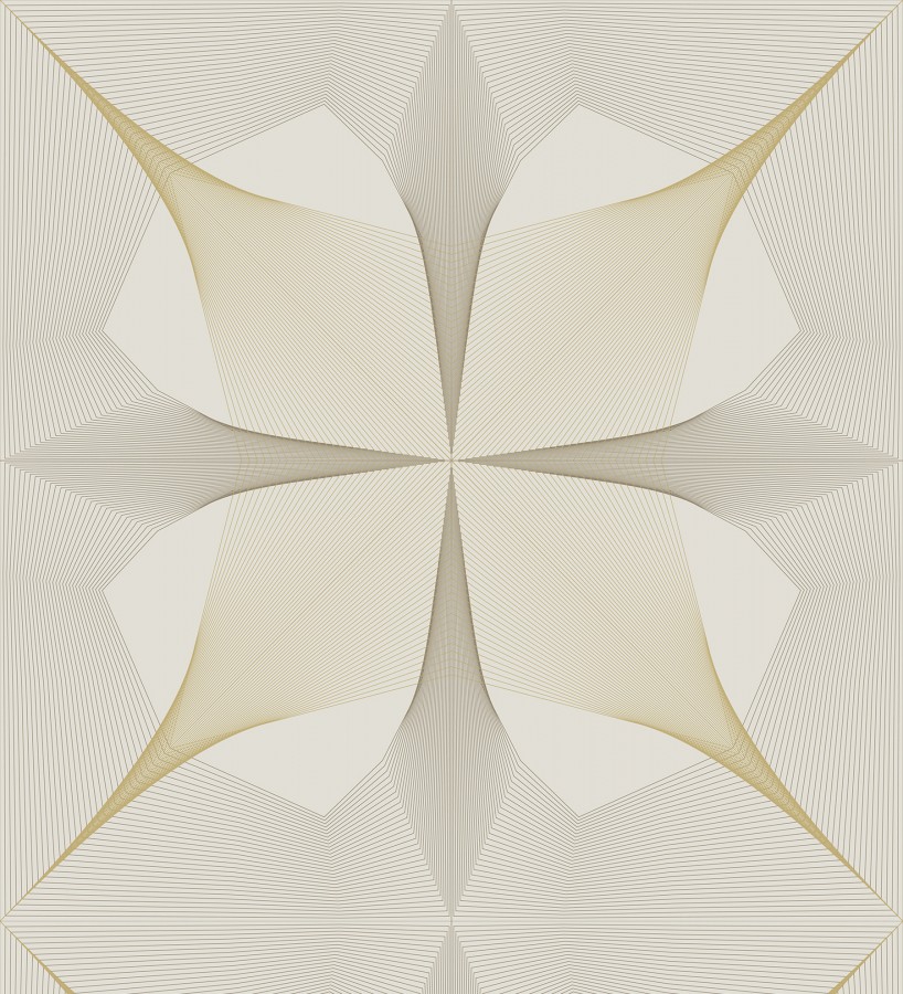 Papel pintado de dibujo fractal tono dorado metalizado fondo blanco roto Edison House 679808