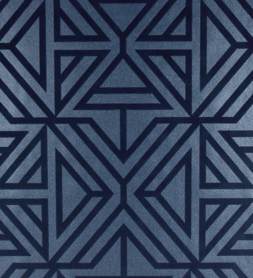 Papel pintado geométrico con terciopelo azul Monaco 679840