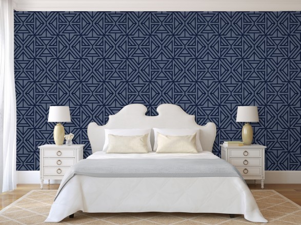 Papel pintado geométrico con terciopelo azul Monaco 679840