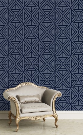 Papel pintado geométrico con terciopelo azul Monaco 679840