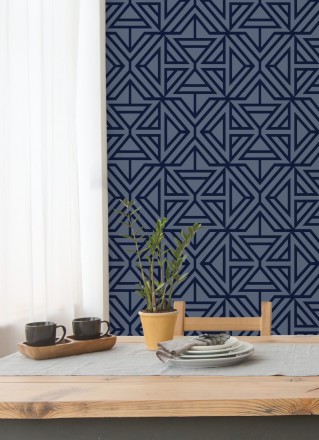Papel pintado geométrico con terciopelo azul Monaco 679840