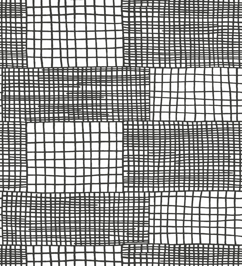 Papel pintado abstracto de lineas y cuadros negros de estilo moderno  Gordon Squares 680611