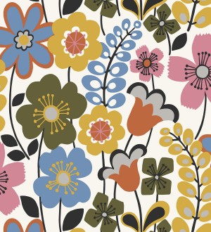 Papel pintado de flores dibujadas estilo retro Garden Flowers 680612