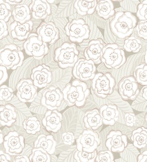 Papel pintado de flores color rosa pálido sobre fondo gris Helen Flowers 680620