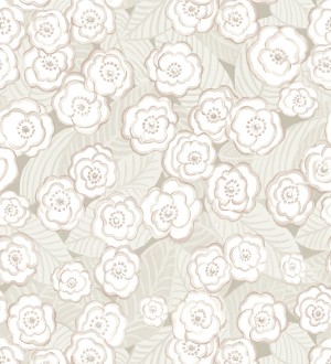 Papel pintado de flores color rosa pálido sobre fondo gris Helen Flowers 680620