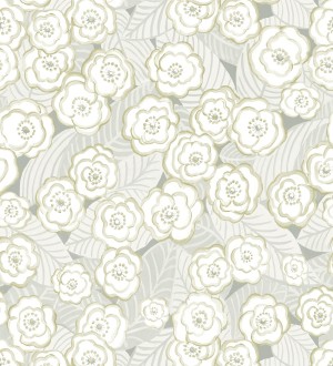 Papel pintado de flores gris verdoso sobre fondo gris Helen Flowers 680622